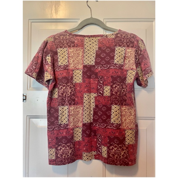 Erika Petites Collection Maroon And Tan Pattern Top - Picture 2 of 3